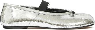 Maison Margiela Schoenen, Dames, Grijs, 37 EU, Leer, Zilver Elastische Band Tabi Instapmodel Schoenen