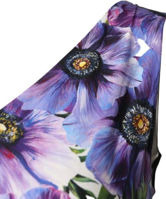 Dolce & Gabbana Purple Anemone Print Pleated Midi Womens Dress