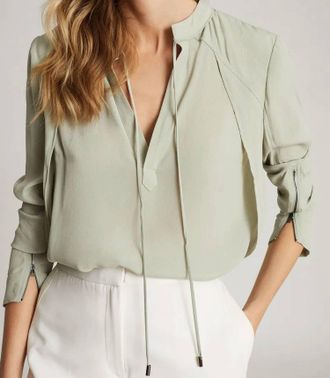 Reiss Frances Zip-Cuff Detail Blouse In Pistachio Green