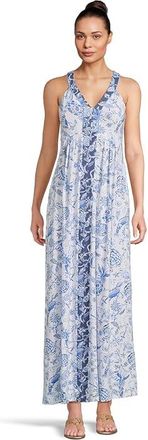 Lilly Pulitzer Carmilla Maxi Dress Womens Dress Resort White Barefoot Beachcombers Engineered Knit Dress : 00, Rayon/Spandex