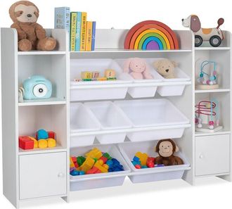 Relaxdays Relaxdays large childrens bookcase, 8 boxes, many compartments, HxWxD: 94 x 139 x 30 cm, toy storage unit, white