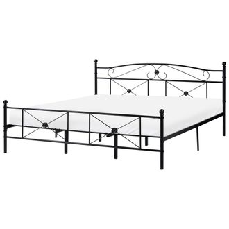 Beliani Cama Doble De Metal Negra 180 X 200 Cm Con Somier Y Respaldo Estilo Retro Rodez