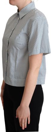 Dolce & Gabbana Womens White Blue Polka Dot Cotton Shirt