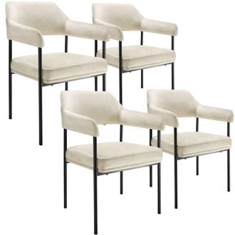 TecTake Armchair Doe Set Of 4 - Velvet Look Off-White | Size: 4 Pack