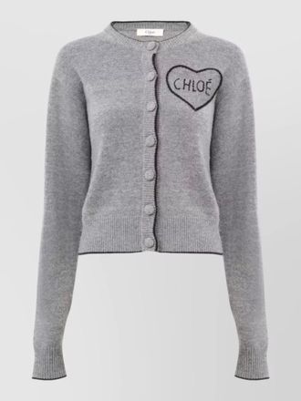 Chlo&eacute; logo knit cardigan fitted crew neck