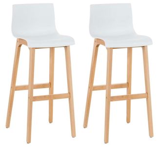 Clp Set de 2 taburetes de bar con reposapi&eacute;s en madera blanco