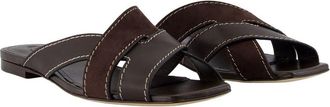 Tod's Womens Slides - Tods Leather Brown Calfskin Shoes Flat-Shoes