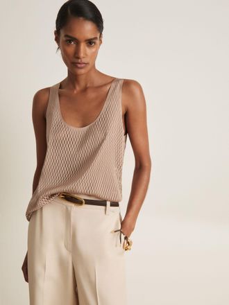 Reiss Atelier Laser-cut Vest Top, 10, Taupe