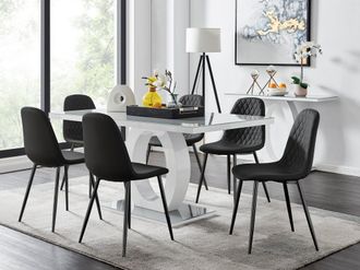Furniturebox Giovani 6-Seater Grey Glass Dining Table & 6 Corona Faux Leather Dining Chairs in Black