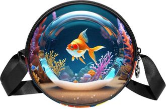 Generic Circle Crossbody Bag for Women, Fish Crystal Ball Small Sling Bag Daypack with Zipper Adjustable Shoulder Straps Casual Ladies Girls Round Purse