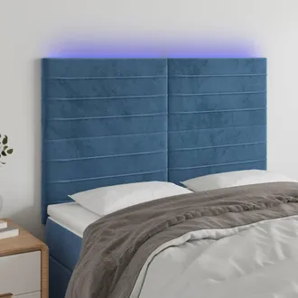 vidaXL Cabecero Con Luces Led Terciopelo Azul Oscuro 144x5x118/128 Cm Vidaxl