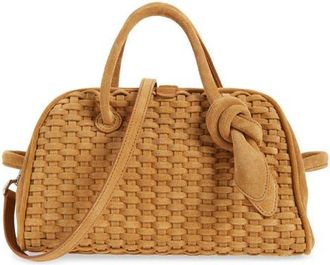 Jacquemus Le Petit Turismo Woven Suede Bowling Bag in Camel 830 at Nordstrom