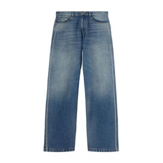 Palm Angels Wide Jeans, male, Blue, Size: W34 Lasered Curved Logo denim Pants