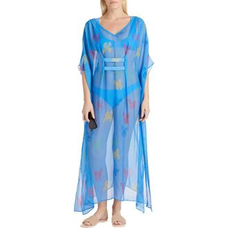Valimare Florence Maxi Sheer Silk blend Cover-up Kaftan in Blue at Nordstrom, Size Large