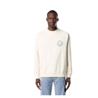Stone Island Sweatshirts, male, White, Size: M Oversized Outline Compass Print Sweatshirt