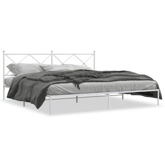 Berkfield Home Metal Bed Frame without Mattress with Headboard White 193x203cm | Size: 193x203 cm