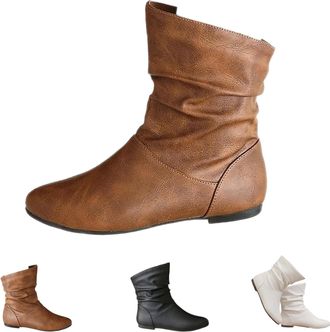 Generic Womens Slouchy Leather Boots,Womens Slouch Ankle Flat Boots,Low Heel Vintage Round Toe Slip On Wide Calf Slouchy Boot,Low Heel Booties Comfortable Slo