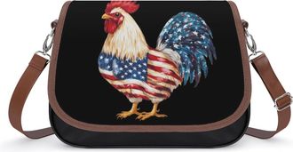 Generic Cute Rooster in U.S.A. Flag Pattern Small Womens Crossbody Bags Shoulder Handbag with Adjustable Strap for Travel