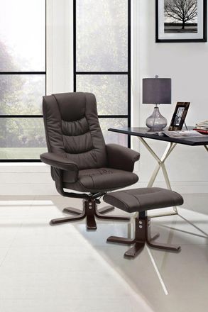 Living and Home Brown PU Leather Adjustable Upholstered Swivel Recliner Chair with Footstool