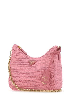 Prada Womens Pink Raffia Re-Edition 2005 Shoulder Bag F0442 Vi-Vitello Borse A Mano