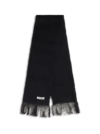 Jil Sander Womens Wool Scarf With Logo Black (ovis Aries) Scarfs