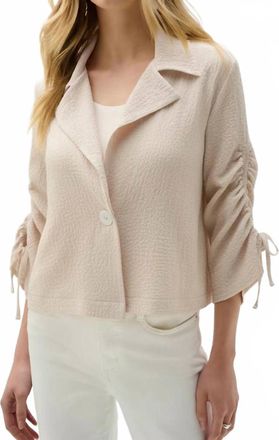 Joseph Ribkoff Woven Seersucker Boxy Blazer With Shirred Sleeves In Moonstone