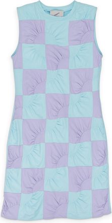 Coperni AQUAMARINE/LILAC AQULIL PATCHWORK EMBROIDERED JERSEY DAY DRESS
