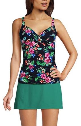 Lands End Wrap Underwire Tankini Top Swimsuit in Deep Sea Navy Rosella Floral at Nordstrom, Size 10P