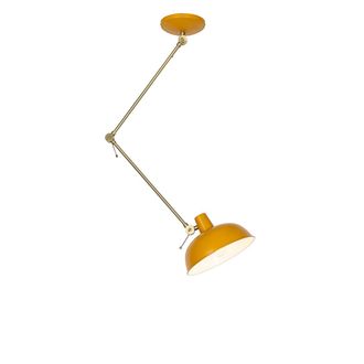 QAZQA Qazqa - Retro/vintage Plaf&oacute;n Retro Amarillo Con Bronce - Milou Acero Alargada Adecuado Para Led Max. 1 X 25 Watt