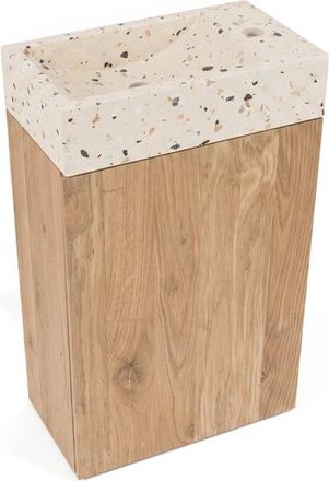 Saniclass Holz Pure Toiletmeubelset - 40x60.5cm - 1 deur - fontein terrazo - kraangat rechts - eiken natural