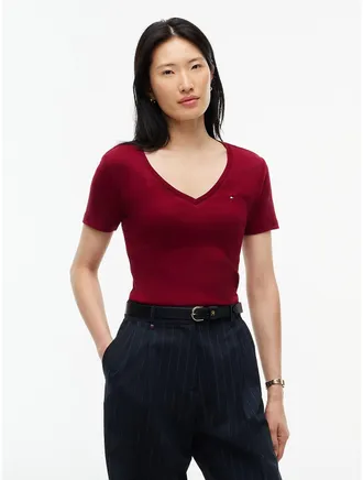 Tommy Hilfiger Womens V-Neck Favorite T-Shirt - Plum Glaze - XXL