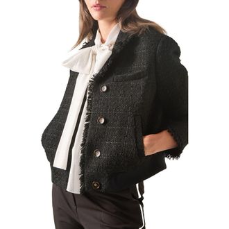 L.k. Bennett Pip Black Tweed Trim Bomber Jacket at Nordstrom Rack, Size 4 Us / 8 Uk