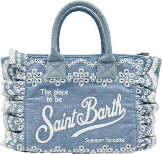 MC2 Saint Barth Textured Floral-Embroidered Tote Bag with Ruffled Edges