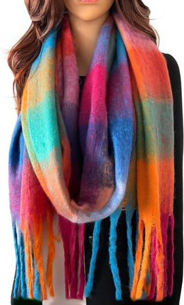 The Accessory Co. Tartan Scarf for Women - Oversized Checked Shawl Wrap, Rainbow Wool Scarf, Large Warm Winter Scarf, Chunky and Fluffy, Stylish Colour Block Design, Wo