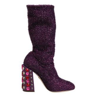 Dolce & Gabbana Heeled Boots, female, Purple, Size: 8 US Crystal Lurex Fantasy High Boots