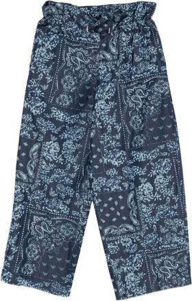Emporio Armani Katoenen broek met paisleyprint en elastische tailleband - Dames - Wijde Broeken - Blauw - S - Katoen - Broeken