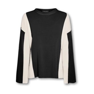 Elena Miro Viscosemix trui met colour block - Dames - Ronde hals truien - Zwart - XS - Nylon - Truien & Vesten