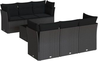 vidaXL Vidaxl - Set De Comedor De Jard&iacute;n 7 Pzas Y Cojines Rat&aacute;n Sint&eacute;tico Negro