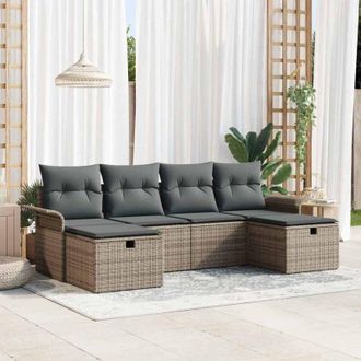 vidaXL Vidaxl - Conjunto De Sof&aacute; De Jard&iacute;n Con Coj&iacute;n 6 Pcs Gris Polirat&aacute;n