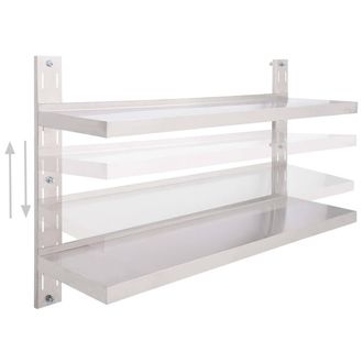 Berkfield Home Durable 2-Tier Floating Wall Shelf Stainless Steel 120x30 cm in Grey