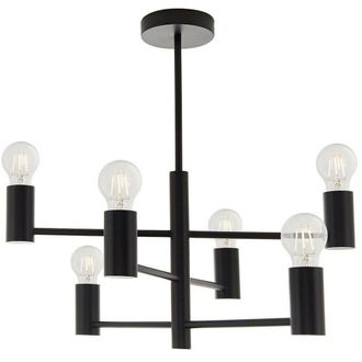 Loops Semi Flush Ceiling Lamp Matt Black 6x Bulb Multi Light Industrial Urban Pendant
