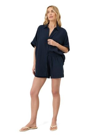 Pact Organic Cotton Coastal Double Gauze Shorts in Navy at Nordstrom, Size X-Large