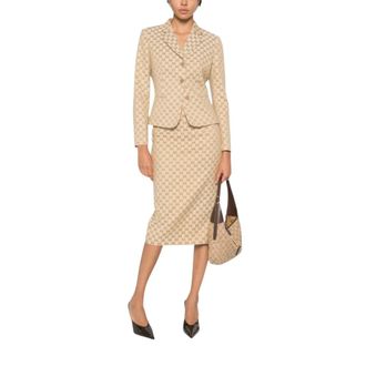 Gucci Rokken, Dames, Beige, S, Katoen, GG Katoenen Canvas Kokerrok