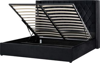 Beliani Cama Con Almacenaje De Terciopelo Negro Plateado 180 X 200 Cm Cabecero Alto Lubbon