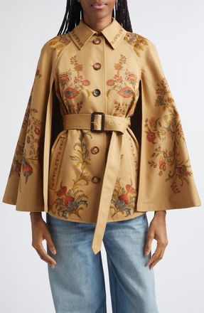 Etro Print Cotton Belted Cape Jacket in Beige at Nordstrom, Size 6 Us