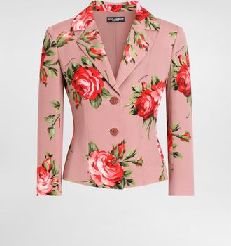 Dolce & Gabbana Rose Bouquet-print Charmeuse Single-breasted Jacket - Woman Blazers Multicolor 36