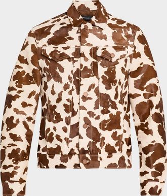 Monfrere Mens Dean Cowhide-Effect Leather Trucker Jacket