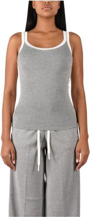 Elisabetta Franchi Top in maglia a coste con profili a contrasto - - Tops - Donna - Grigio - S