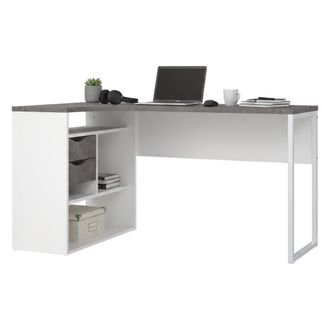 Dmora Escritorio Patience, Escritorio Multiusos, Mesa De Oficina Para Pc, El Plan De Trabajo, 145x81 H77 Cm, Blanco Y Gris - Dmora