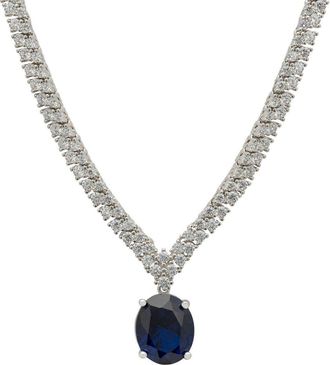 Latelita London Garbo Oval Gemstone Tennis Necklace Sapphire Silver